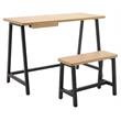 Calico Designs 2-Piece Metal Writing Desk and Bench with Pencil Drawer in Ash