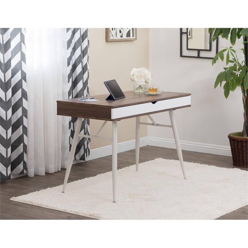 Calico Designs Alcove Wood Laptop Desk with Split Drawer in White/Chestnut