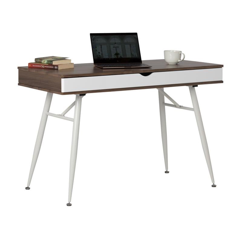 Calico Designs Alcove Wood Laptop Desk with Split Drawer in White/Chestnut