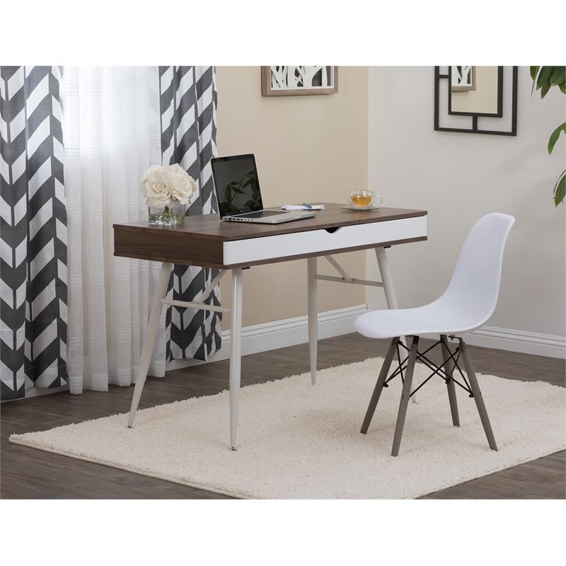 Calico Designs Alcove Wood Laptop Desk with Split Drawer in White/Chestnut