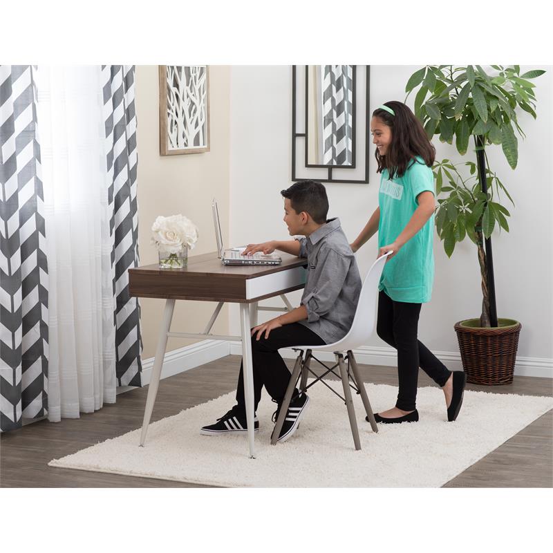 Calico Designs Alcove Wood Laptop Desk with Split Drawer in White/Chestnut