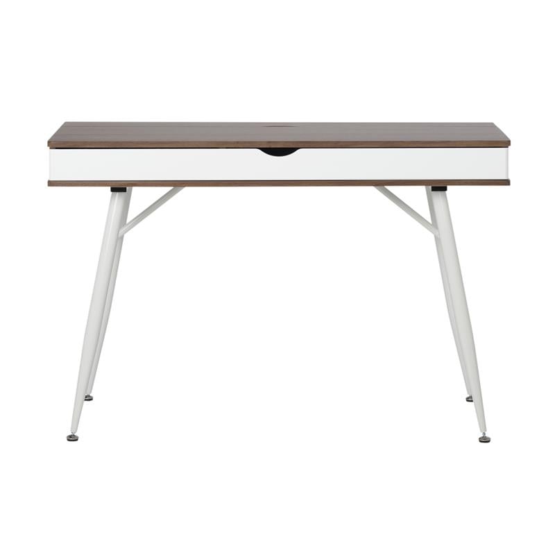 Calico Designs Alcove Wood Laptop Desk with Split Drawer in White/Chestnut