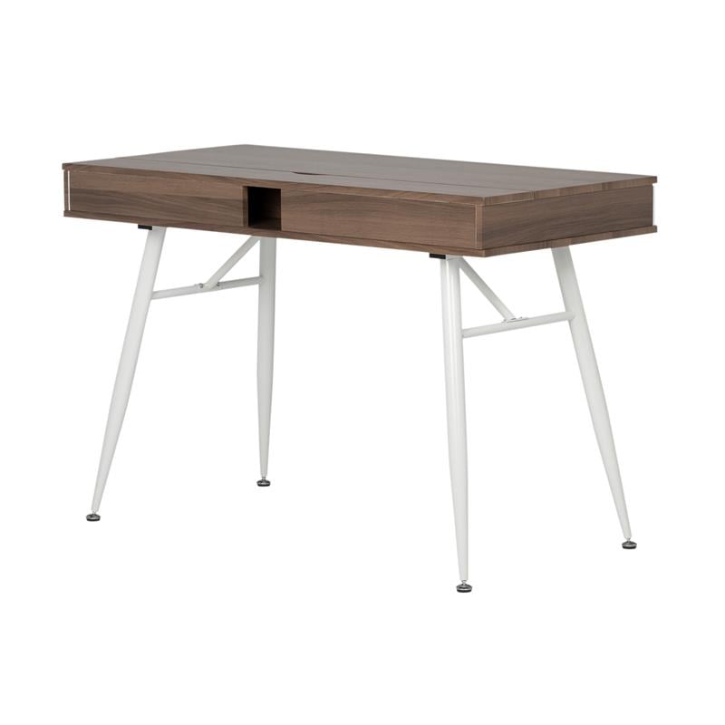 Calico Designs Alcove Wood Laptop Desk with Split Drawer in White/Chestnut