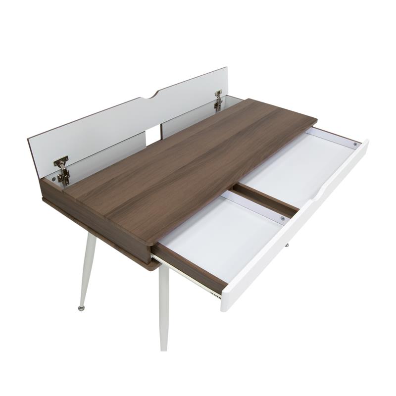 Calico Designs Alcove Wood Laptop Desk with Split Drawer in White/Chestnut