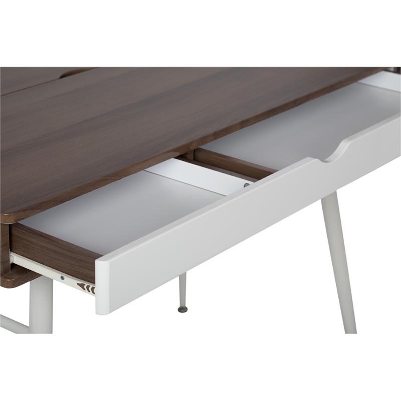 Calico Designs Alcove Wood Laptop Desk with Split Drawer in White/Chestnut