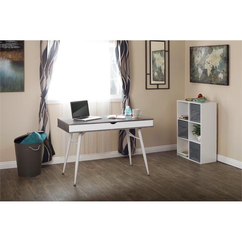 Calico Designs Alcove Wood Laptop Desk with Split Drawer in White/Cement Gray