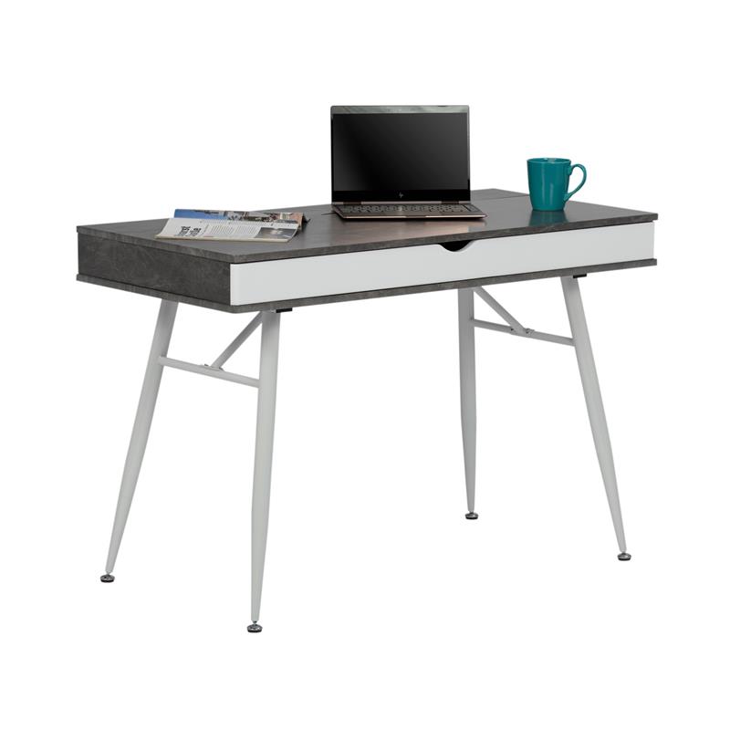 Calico Designs Alcove Wood Laptop Desk with Split Drawer in White/Cement Gray