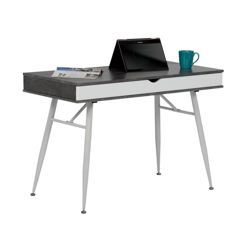 Calico Designs Alcove Wood Laptop Desk with Split Drawer in White/Cement Gray