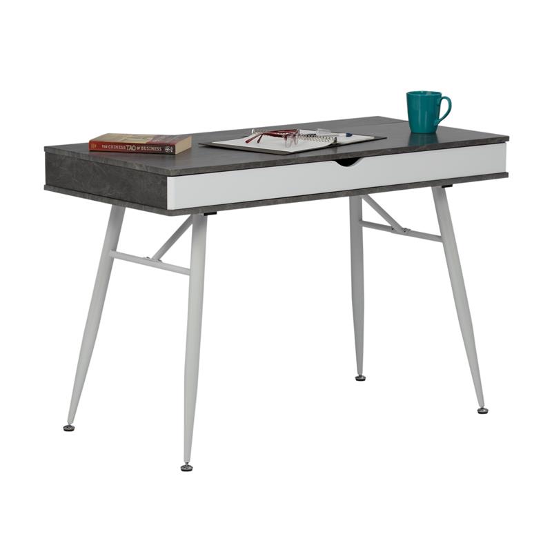 Calico Designs Alcove Wood Laptop Desk with Split Drawer in White/Cement Gray