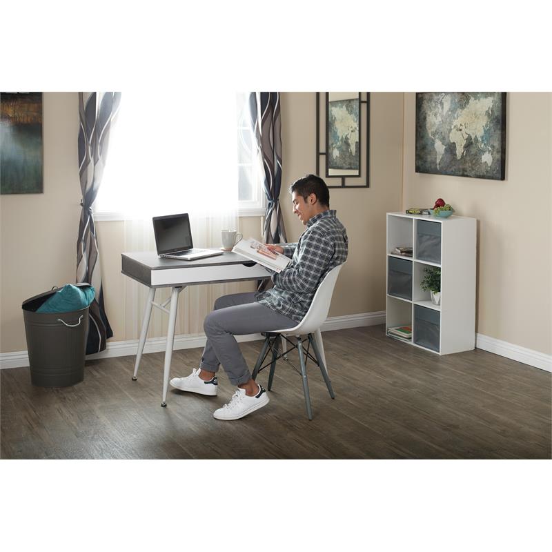 Calico Designs Alcove Wood Laptop Desk with Split Drawer in White/Cement Gray