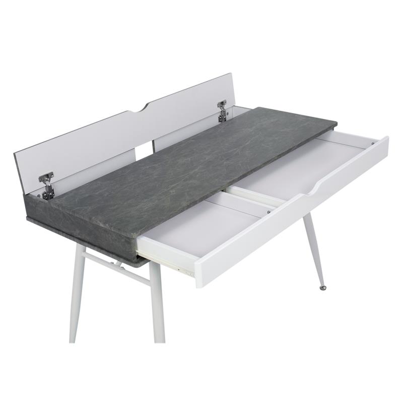 Calico Designs Alcove Wood Laptop Desk with Split Drawer in White/Cement Gray