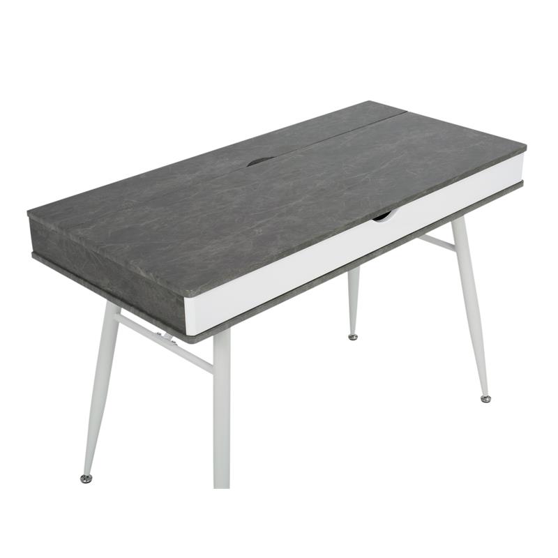 Calico Designs Alcove Wood Laptop Desk with Split Drawer in White/Cement Gray
