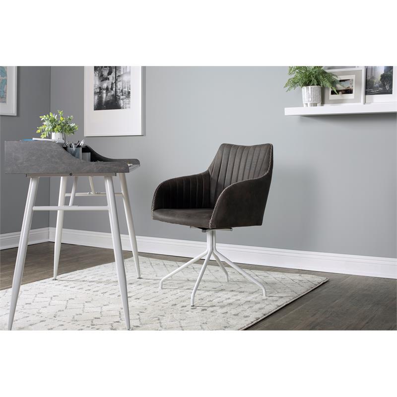 Calico Designs Adelaide Stainless Steel Swivel Accent Chair in White/Dark Gray