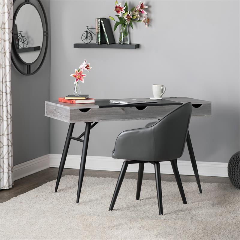 Studio Designs Home Dome Swivel Metal Accent Chair with Arms in Smoke Gray