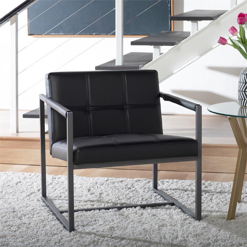 Studio Designs Home Camber Small Metal and Bonded Leather Accent Chair in Black