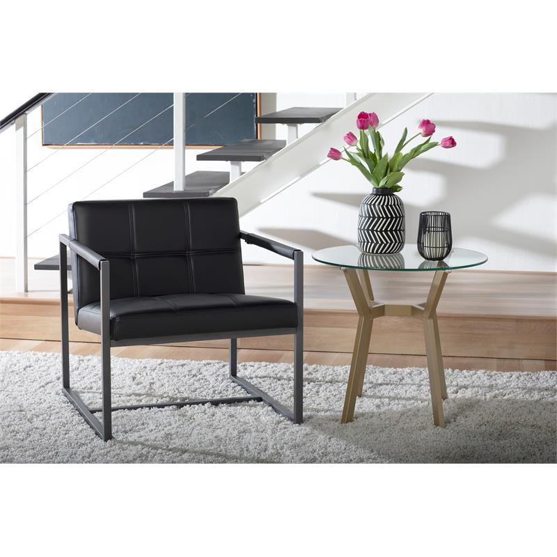 Studio Designs Home Camber Small Metal and Bonded Leather Accent Chair in Black