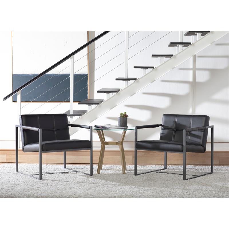 Studio Designs Home Camber Small Metal and Bonded Leather Accent Chair in Black