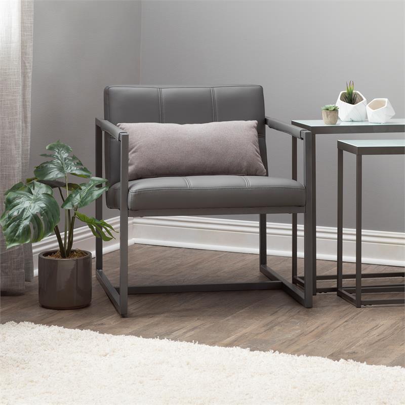 Studio Designs Home Camber Small Metal and Bonded Leather Accent Chair in Gray