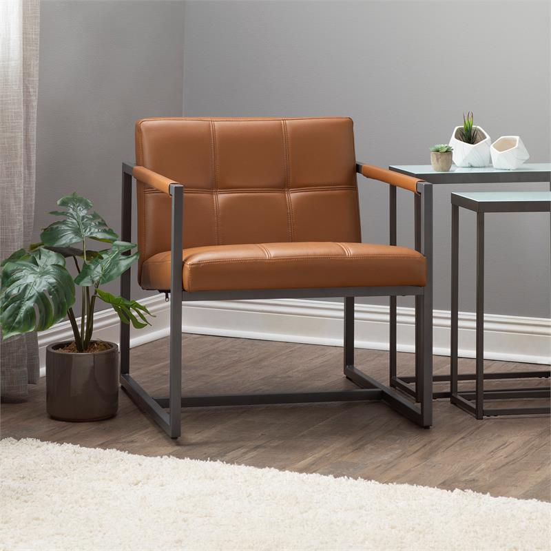 Studio Designs Home Camber Small Metal and Leather Accent Chair in Caramel