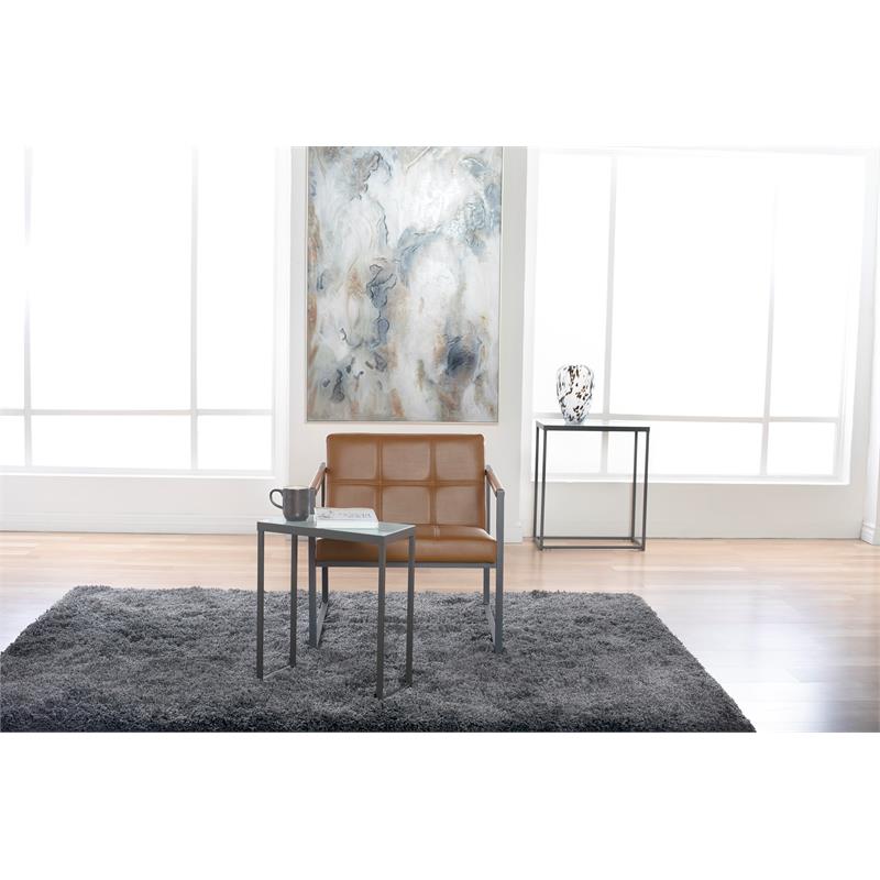 Studio Designs Home Camber Small Metal and Leather Accent Chair in Caramel