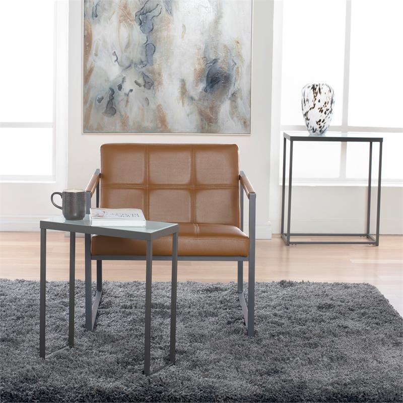 Studio Designs Home Camber Small Metal and Leather Accent Chair in Caramel