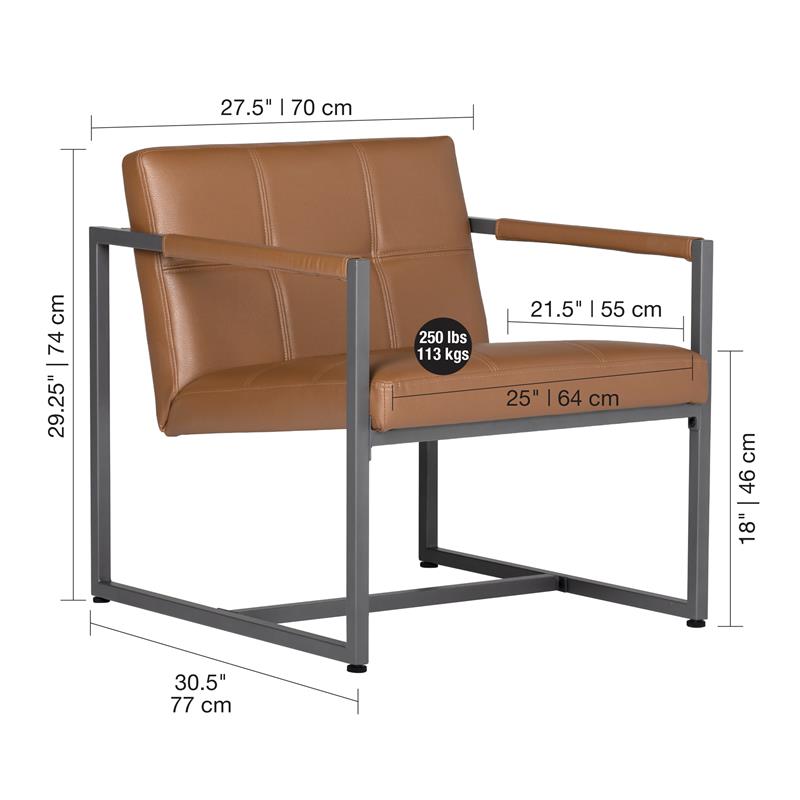 Studio Designs Home Camber Small Metal and Leather Accent Chair in Caramel