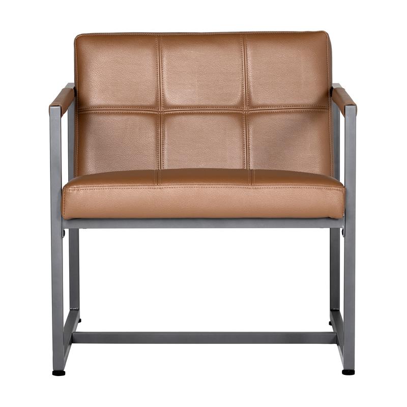Studio Designs Home Camber Small Metal and Leather Accent Chair in Caramel