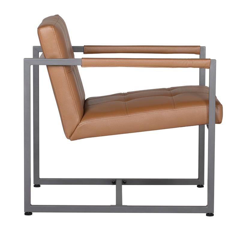 Studio Designs Home Camber Small Metal and Leather Accent Chair in Caramel