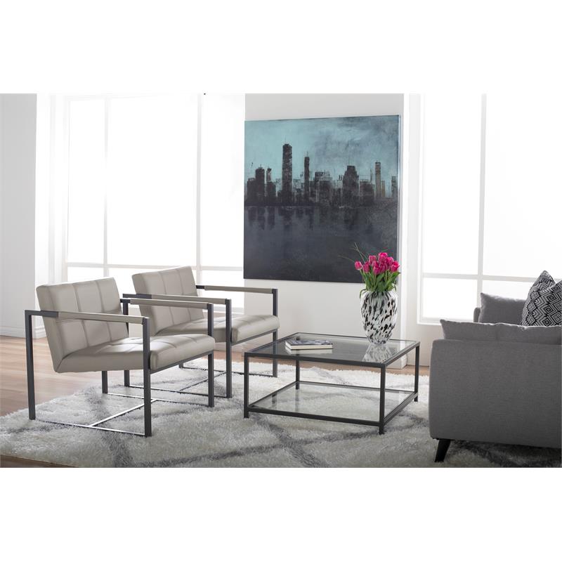 Studio Designs Home Camber Small Metal and Leather Accent Chair in Off White