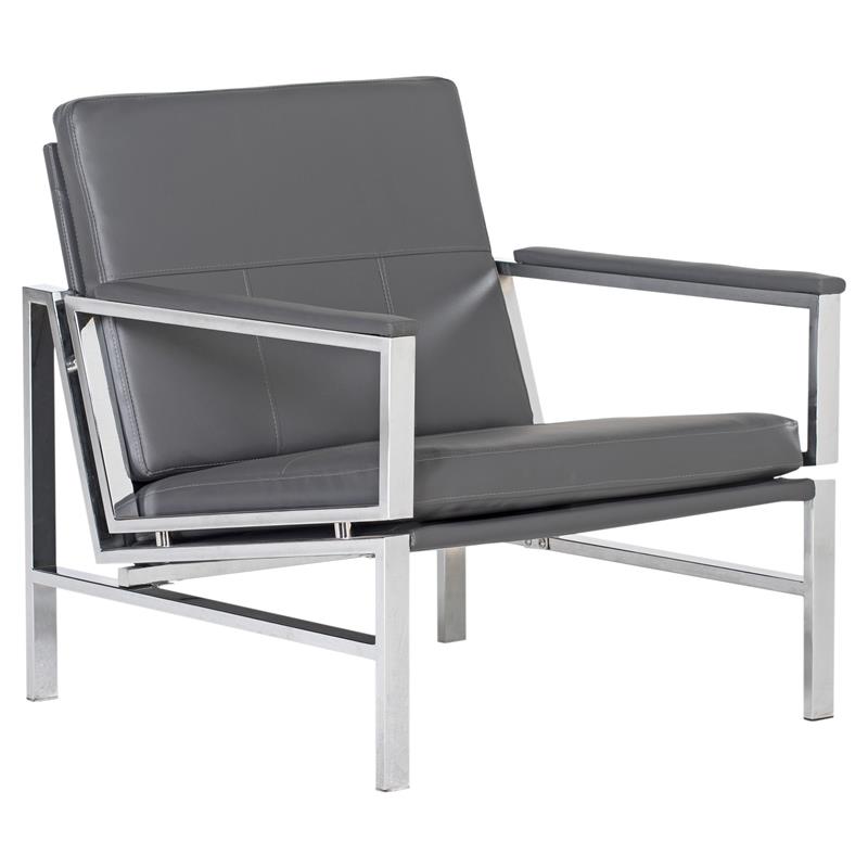 Studio Designs Home Atlas Bonded Leather Accent Arm Chair in Gray/Chrome