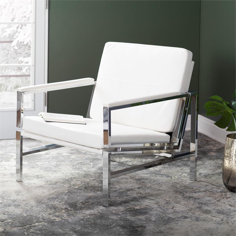 Studio Designs Home Atlas Bonded Leather Accent Arm Chair in White/Chrome