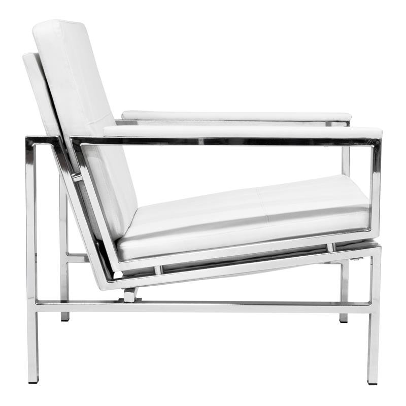 Studio Designs Home Atlas Bonded Leather Accent Arm Chair in White/Chrome