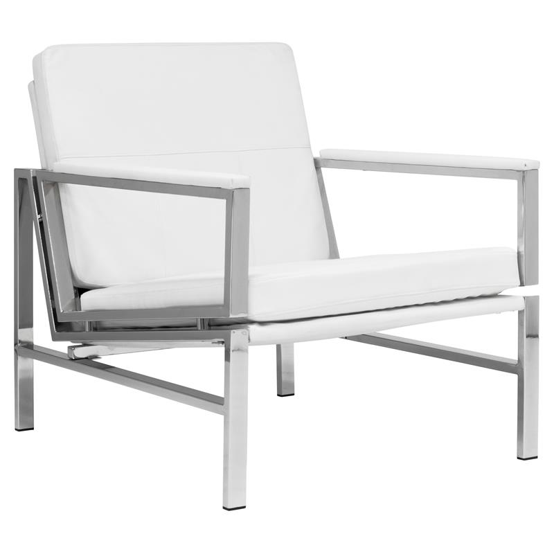 Studio Designs Home Atlas Bonded Leather Accent Arm Chair in White/Chrome