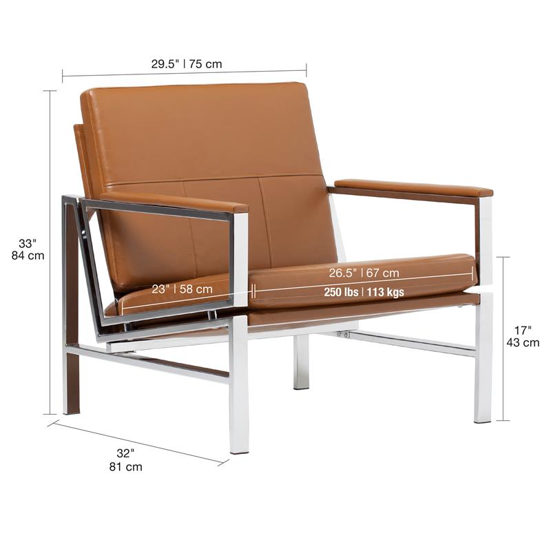 Studio Designs Home Atlas Leather and Metal Accent Chair in Caramel/Chrome