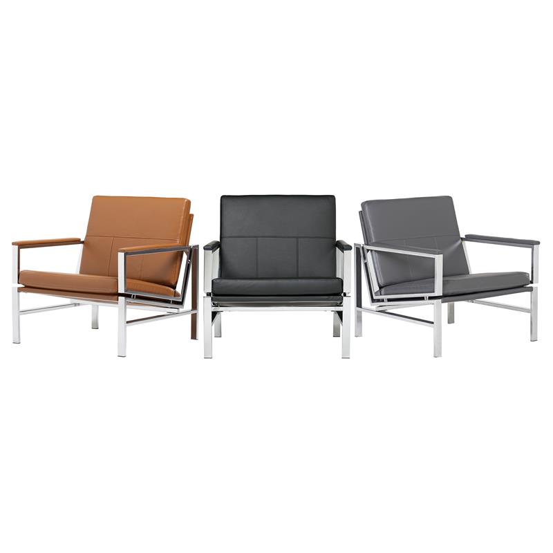 Studio Designs Home Atlas Leather and Metal Accent Chair in Caramel/Chrome