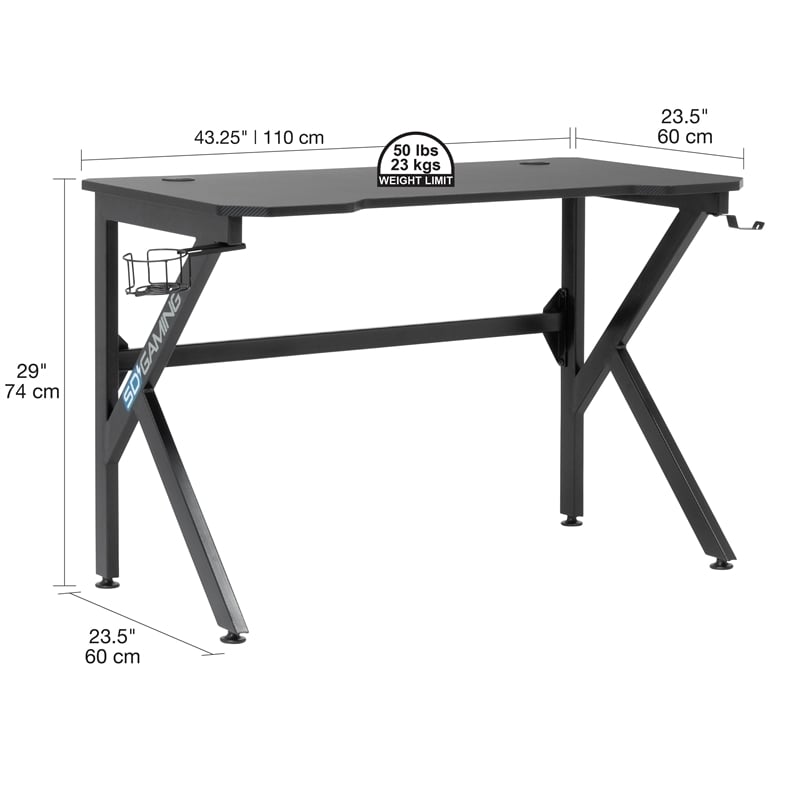 Studio Designs Saga Black Metal Gaming Desk with Cup Holder