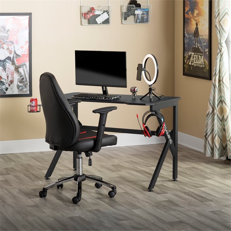 Studio Designs Saga Black Metal Gaming Desk with Cup Holder