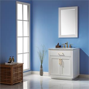 Ivy 30&quot Marble Countertop Single Vanity w/Mirror White