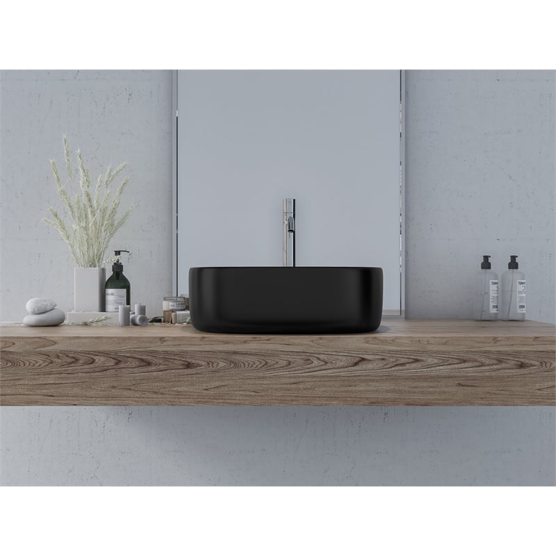 16 x 16 in. Square Matte Black Finish Ceramic Bathroom Vessel Sink
