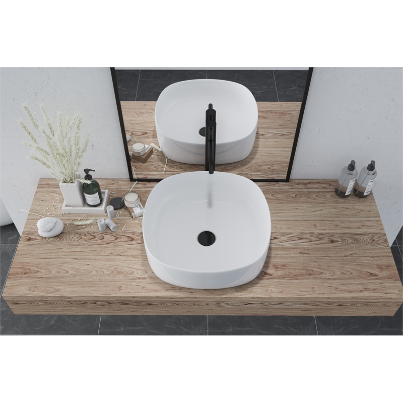 16 x 16 in. Square White Finish Ceramic Bathroom Vessel Sink