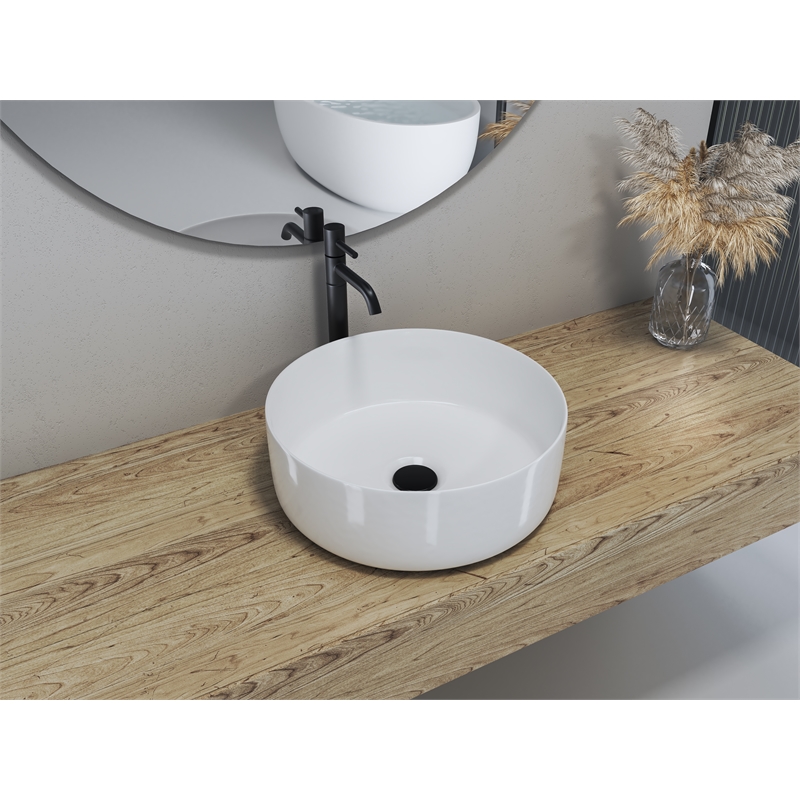 14 x 14 in. Round White Finish Ceramic Vessel Bathroom Vessel Sink