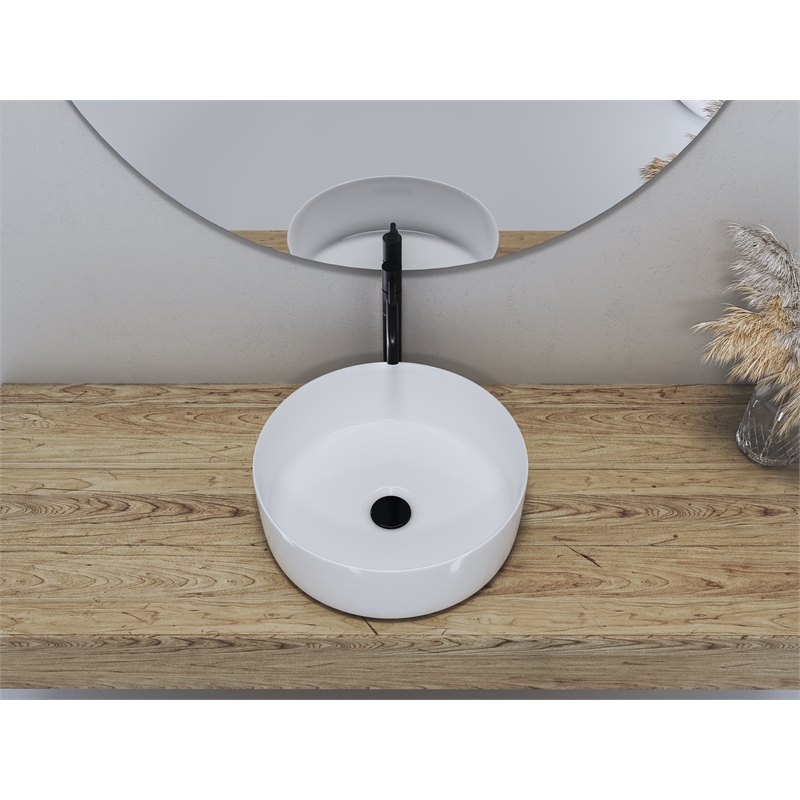 14 x 14 in. Round White Finish Ceramic Vessel Bathroom Vessel Sink