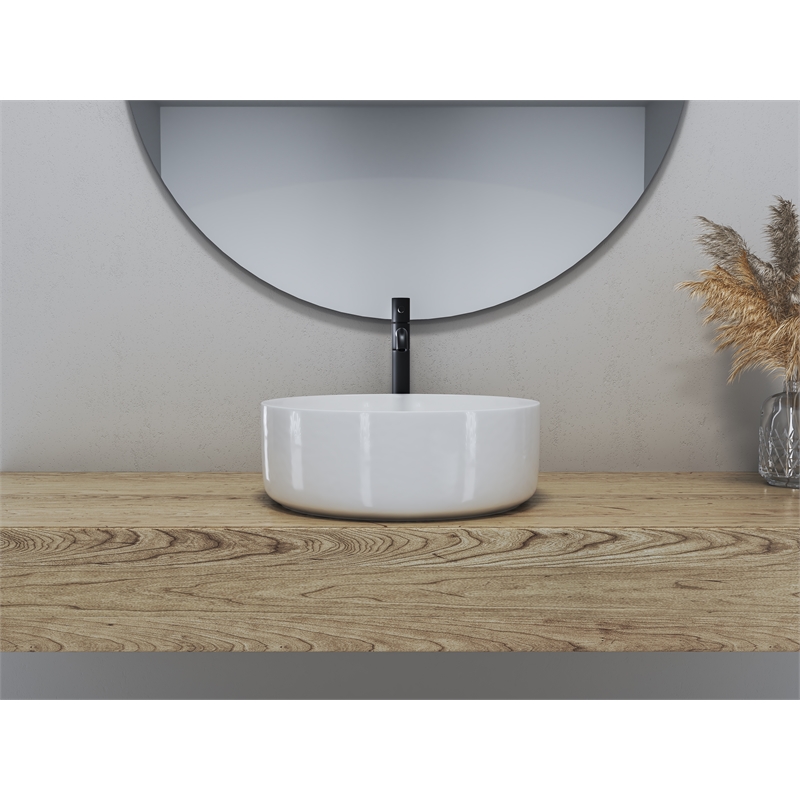 14 x 14 in. Round White Finish Ceramic Vessel Bathroom Vessel Sink