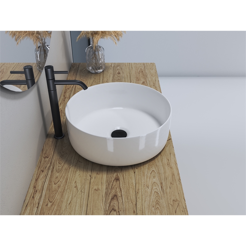 14 x 14 in. Round White Finish Ceramic Vessel Bathroom Vessel Sink