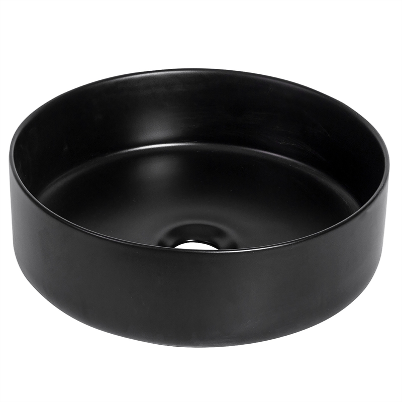 14 x 14 in. Round Black Finish Ceramic Vessel Bathroom Vanity Sink