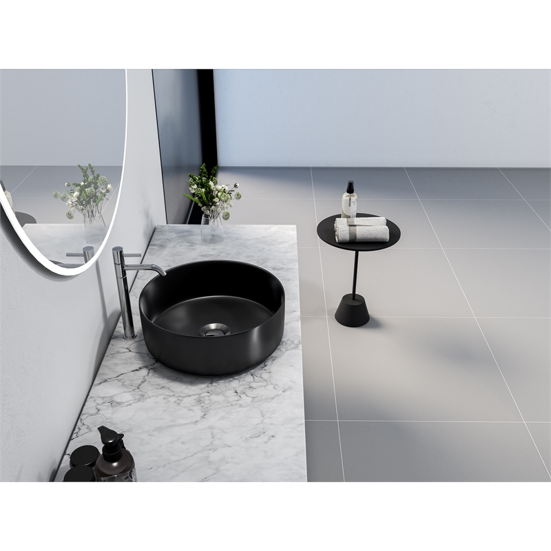 14 x 14 in. Round Black Finish Ceramic Vessel Bathroom Vanity Sink