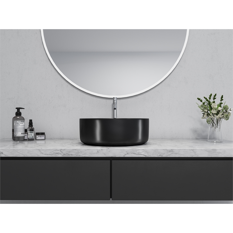 14 x 14 in. Round Black Finish Ceramic Vessel Bathroom Vanity Sink