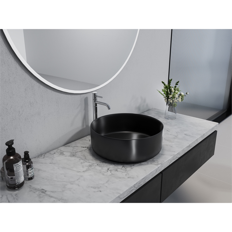 14 x 14 in. Round Black Finish Ceramic Vessel Bathroom Vanity Sink