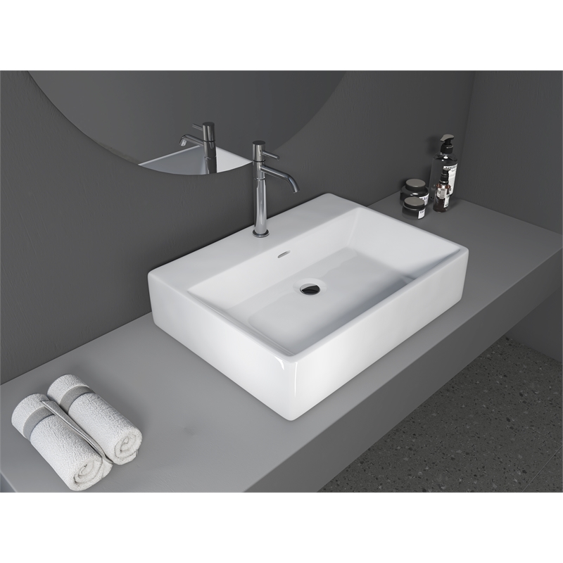 24 x 16.5 in. Rectangular White Ceramic Vessel Bathroom Vessel Sink