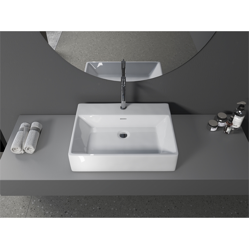 24 x 16.5 in. Rectangular White Ceramic Vessel Bathroom Vessel Sink
